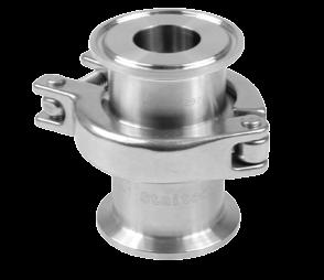 Staitech HCV02 Check valve Pressure Rating Up to 10 barg Temperature Rating Up to - 135 C with FA grade EPM seals 150 C with USP grade EPM seals 200 C with Viton, Silicone or FEP-Silicone seals