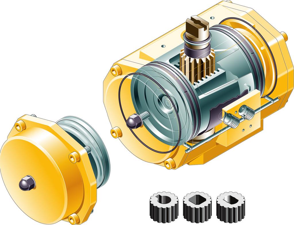 With the compact rack and pinion design and the use of aluminium parts, these actuators are lightweight and compact. Double acting and spring return fig. 7961DW fig.