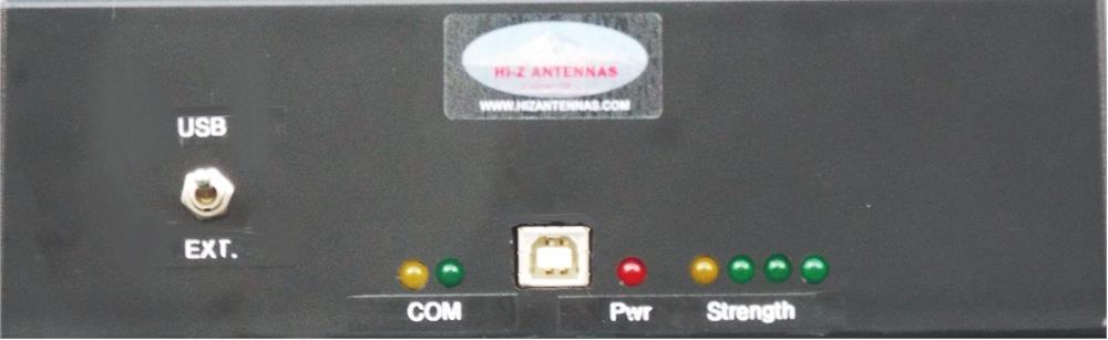 Front panel Hi-Z USB Wireless controller The front panel of the Hi-Z USB Wireless controller looks very similar to the Hi-Z Wireless TX unit. It has a Red power LED and 4 signal strength LED s.