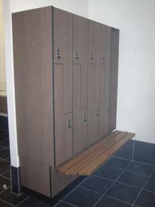 room space problems effectively halving the room area needed for lockers, compared to full length single door units.