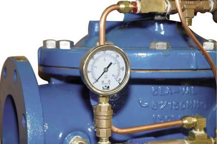 Isolation Valves on main valve inlet and outlet. Gauges are waterproof, shock resistant, and fully enclosed with Stainless Steel case and Bronze wetted parts.