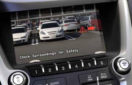 REAR VISION CAMERA It displays a real-time image with grid lines in the colour touch-screen while in reverse, making it easier and safer when backing up. Shown with available Rear Cross Traffic Alert.