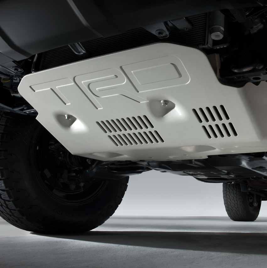 TRD STAMPED ALUMINUM FRONT SKID PLATE Toughen up your 4Runner s capable stance, and protect its underbelly and expensive drivetrain components from damage, with this aluminum front skid plate.