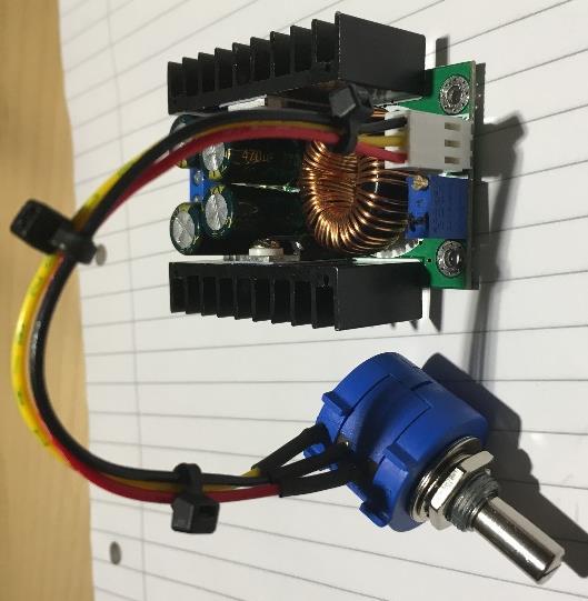 In this project, the trimmer resistor has been replaced by a Bourns 10 turn 10KΩ potentiometer ( 3590S-2-103L ) that is attached to the front panel.