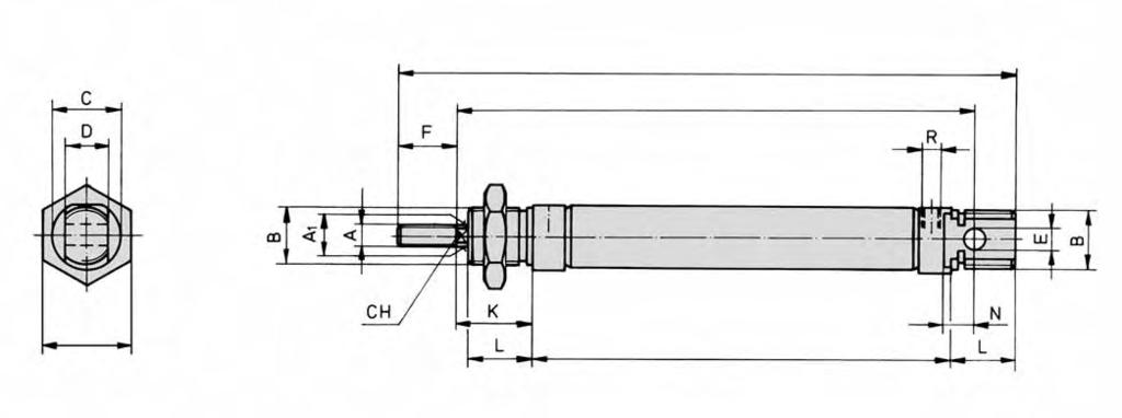 Pneumatic cylinders, piston-ø 25 mm Single acting DIN ISO 6432 Technical data Force chart for series HE Piston-Ø stroke 10 stroke 25 stroke 50 Min. Max. Min. Max. Min. Max. Ø Extension 19.0 19.7 19.