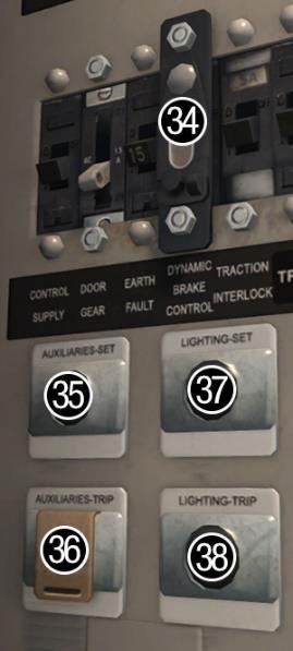 Back wall 34 - Dynamic brake isolator* 35 - Auxiliaries set button 36 - Auxiliaries trip button 37 - Saloon lighting set button 38