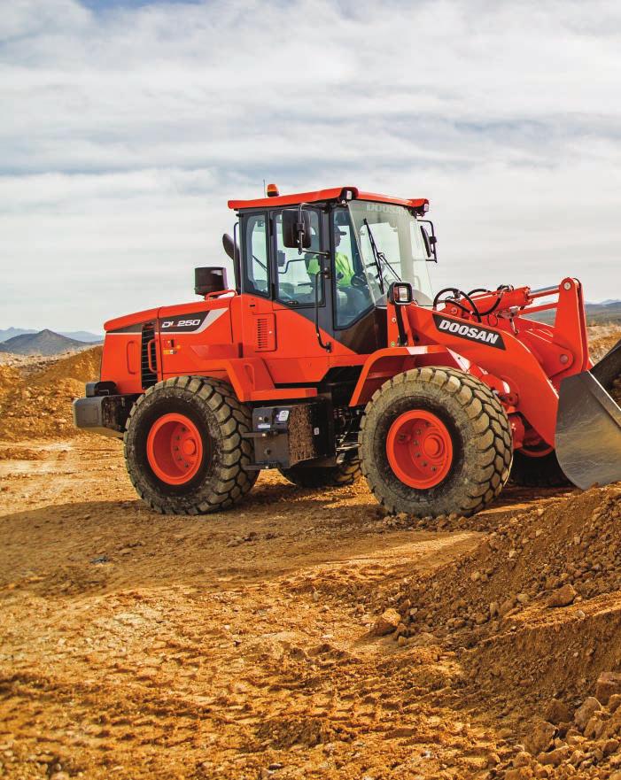 PERFORMANCE In your Doosan wheel loader cabin, even the most brutal workday looks better.