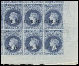 [Very few examples are recorded] 1,750 306 R A/A- Ex Lot 306 REPRINTS: Imperforate marginal - mostly corner - blocks of 30 (6x5) comprising '3-PENCE' on 4d red-violet, 4d red-violet, 4d deep violet,