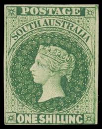 Prestige Philately - Auction No 168 Page: 14 SOUTH AUSTRALIA (continued) 307 P A- SOUTH AUSTRALIA Lot 307 REPRINTS: 1905 posthumous imperforate plate proof in bright green on thick ribbed paper,