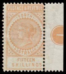 [Ed Williams' very fine set sold for $1288] (13) 1,000 Lot 315 315 * A C1 1886-96 'POSTAGE & REVENUE' Perf 10 10/- green SG 197 marginal example