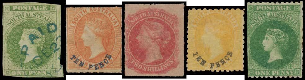 Prestige Philately - Auction No 168 Page: 2 SOUTH AUSTRALIA Ex Lot 259 259 *WO Perkins Bacon issues on Hagners with Adelaide Printings 1d, 2d x7, 6d & 1/-, good range of