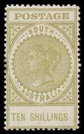 , is an error] 600 Lot 347 347 ** A B1 1904-11 Thick 'POSTAGE' 10d deep brownish orange BW #S53 (SG 287) marginal block of 6 [46-48/56-58] from the base of the sheet, the fifth unit with Major