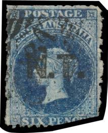 ' on Rouletted 6d ultramarine, cut from the sheet to preserve the design, large-part