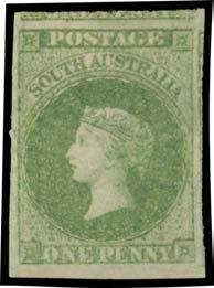 Prestige Philately - Auction No 168 Page: 7 SOUTH AUSTRALIA (continued) 279 W A+ Lot 279 1860-69 Second Roulettes 1d bright yellow-green SG 19,