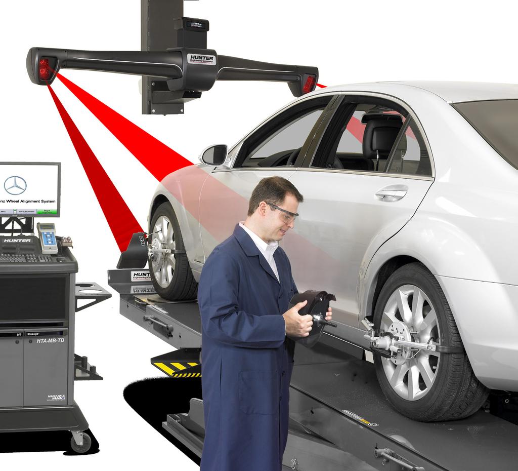 Mercedes-Benz HTA-MB-TD Wheel Alignment System offers: Speed & precision Mount targets Roll forward View measurements.