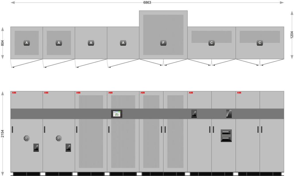 PCS100 UPS-I, Industrial UPS Layout examples 1500 kva Battery PCS100UPS-I system Side-by-side layout Failsafe bypass