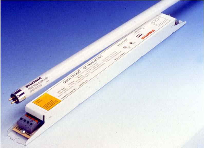 T5 Fluorescent Lamps 5/8 diameter lamp w/mini bi pin base Millimeter lengths Peak light output at 35C (95F) Operate on electronic ballasts Most effective in cove, indirect, &