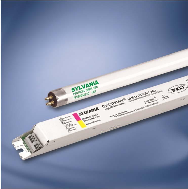 Sylvania QUICKTRONIC QHE DALI High efficiency dimming ballast for T5 lamps Dimming to 1% Operates 1 or 2 lamps Operates on