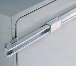 UPM, Pole mounting kits Uniplast Modular accessories UDS, Door stop/panel stop Description: At the rear of the enclosure, C-profiles are mounted on the wall mounting brackets UWB, which are