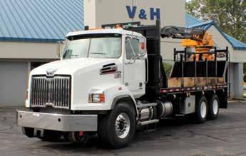spec 75 material truck Regular Cab Chassis w/ 22 Platform Body, Crane, Grapple, Railgear Body - 22 Heavy Duty Platform Body - Front and Rear Bulkheads - Removable Vertical Side Post - Removable Wood