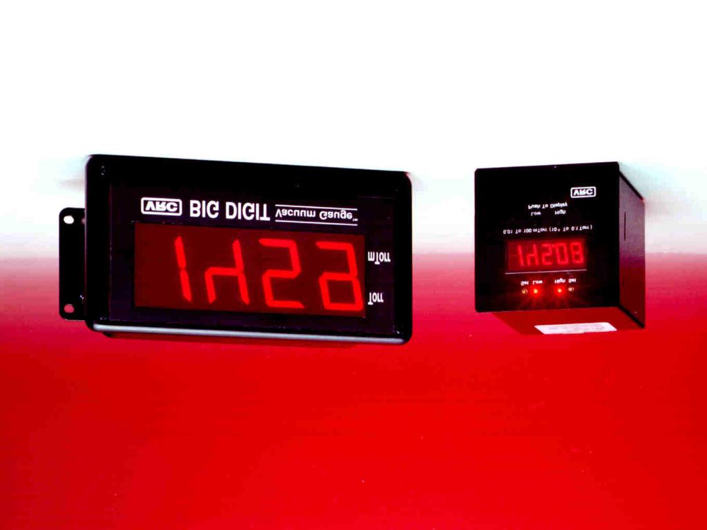 Big Digit Vacuum Gauges, Diaphragm and Pirani Style Super bright red LED displays are 1.8 in. high & readable from more than 100 ft. NEMA-12 (IEC 529) splashproof enclosure is standard.