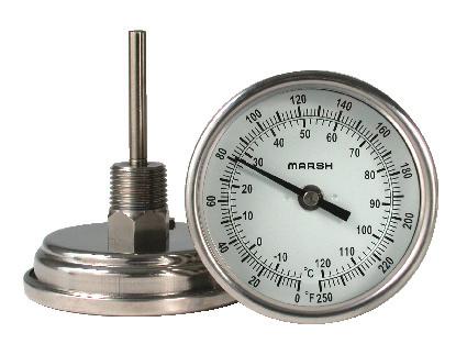 Bimetal Thermometers External Reset Feature for Field Recalibration (3" & 5") 9 Dual Scale Ranges to 1,000 F (525 C) Hermetically Sealed Case Design 2", 3" and 5" Dials Stem Lengths to 24" 1% Full