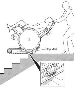 DESCENDING STAIRS Practice descending stairs without a passenger until you feel confident of your ability to use Stair-Trac. Practice ascending before you practice descending. Note Page 14 Item 4 1.