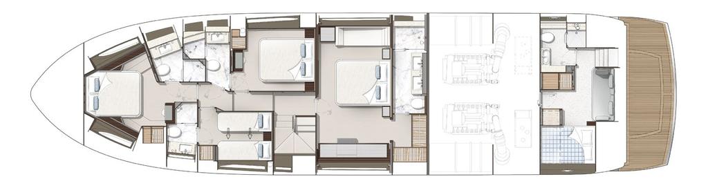 lower deck plan SHOWN WITH OPTIONAL SLIDING INBOARD BERTH IN PORT GUEST CABIN.