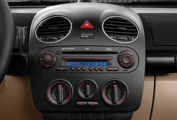 An MP3 compatible, in-dash CD with a 6-speaker stereo system and SIRIUS Satellite Radio is the core of the New Beetle system.