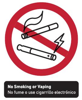 No Smoking or Vaping (E-Cigarettes) Smoking is also not allowed within 20 feet of any Metro facility entrance, exit or operable window and includes