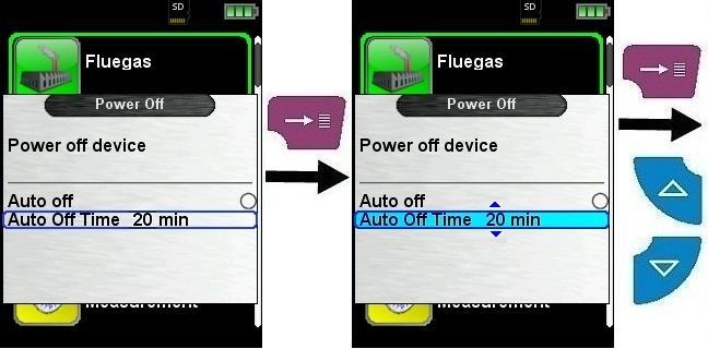 Operation Automatic power-off. The flue gas analysis computer BLUELYZER ST has an adjustable automatic shutoff. This function can be activated or deactivated.