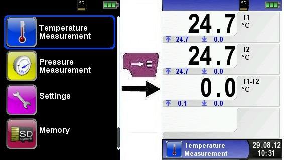 Operation 6.6 "Temperature measurement" program Start "Temperature" program.