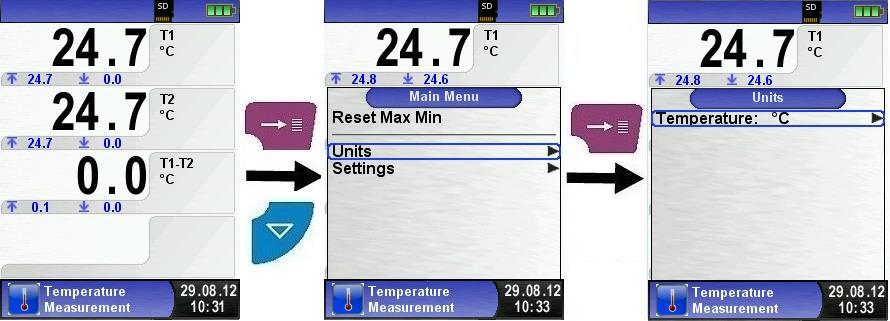 Operation Change the temperature unit. Print / save protocol, quit measurement.