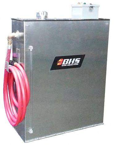 BE Mounted Water Tank The BE-WC-SS is designed to mount on the rear of all standard SL, DS, TS, QS and MT series Operator Aboard Battery Extractors (BE).