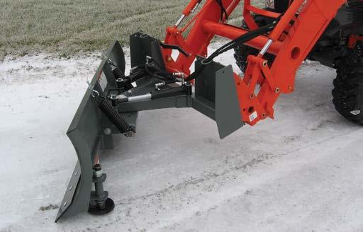 Two trip springs for controlled break over in snow 3/8 x 6 cutting edge of 1044 steel Curved moldboard to keep snow rolling Available widths 5-ft, 6-ft, 7.5-ft and 9-ft 7.