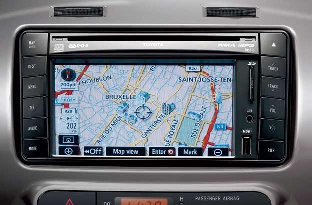 Integrated More than a travel guide, the Toyota TNS510 integrates navigation with multi-media. Touch screen controls on a 5.