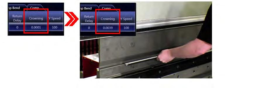 A crowning sensor measures machine deflection in real-time and