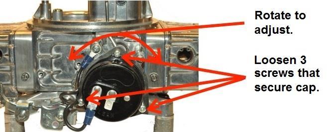 Fast Idle Speed The fast idle speed can be altered by adjust the fast idle speed screw, located as shown below. Easiest access is at wide open throttle with the engine off.