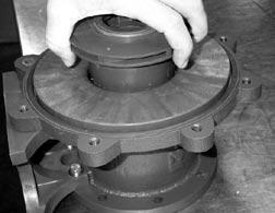 Look for signs of rubbing or damage and wear to the im-peller and inner drive. See figure 16. Check the impeller thrust ring and bushing for wear.