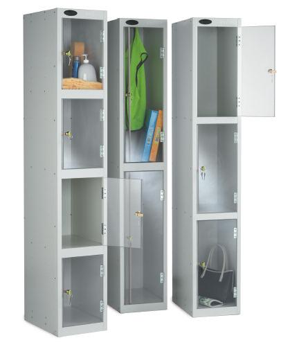 CLEAR DOOR LOCKERS CLEAR VIEW LOCKERS STRENGTH AND VISIBILITY These Clear View Lockers offer a very sturdy and secure solution to those environments where high in-locker visibility is desired coupled