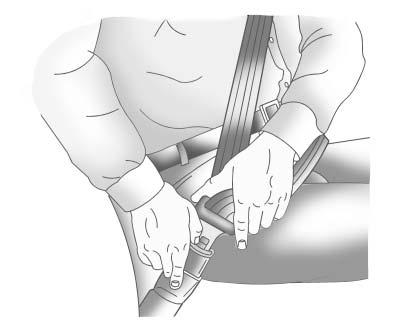 3-14 Seats and Restraints To unlatch the belt, push the button on the buckle. Before a door is closed, be sure the safety belt is out of the way.