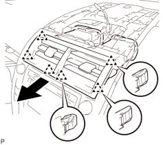 PULL THE AIR CONDITIONING VENT COVER ASSEMBLY IN THE DIRECTION INDICATED BY THE ARROW TO