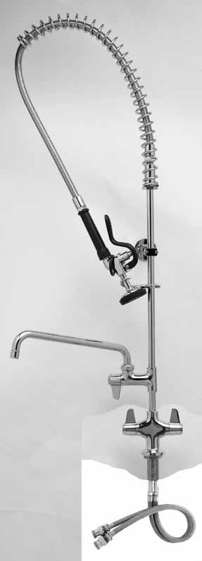Pre-Rinse Unit Single hole faucet Supplied with ½ in-line check valves 18 flexible inlets with ½ couplings Includes 6 wall