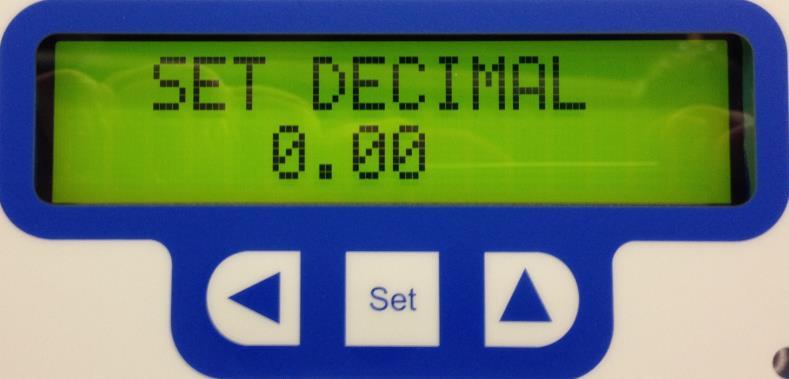 Use the SET button and the arrows on the FT520 display to set the decimal point for the display as shown