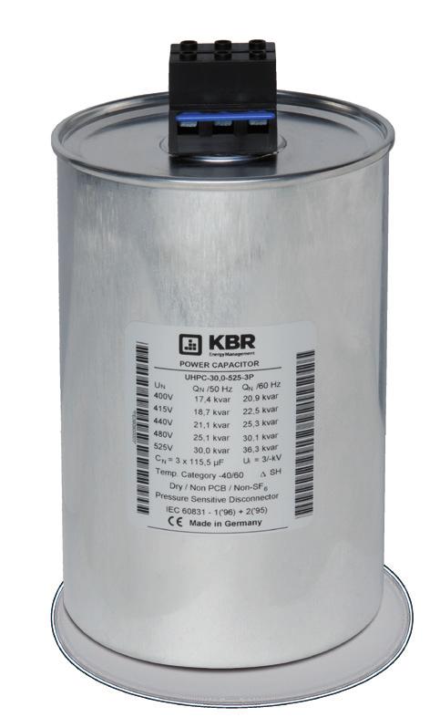 Rated voltage U n 280, 440, 480, 525 or 690 V Rated frequency f 50/60 Hz Illustration similar Power capacitor for reactive current compensation Highlights Power from 1.