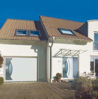 Garage doors and aluminium entrance doors with stylish stainless steel elements The