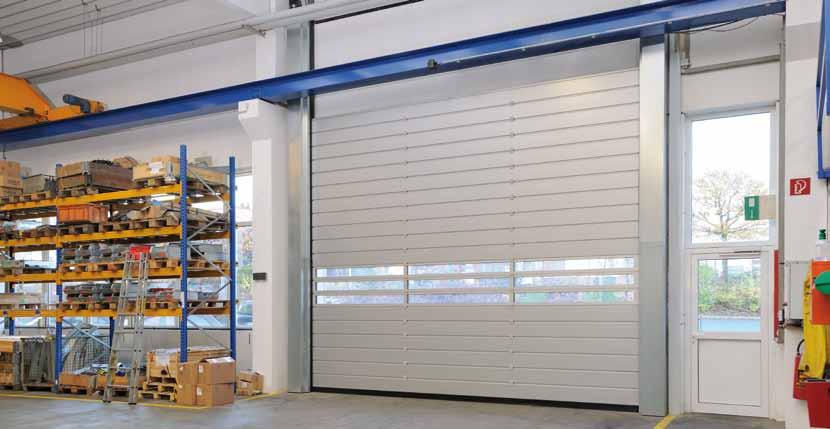 High-speed sectional door HS 5015 PU H With high-lift track application The adjustable track application The sections are guided in horizontal tracks and can be diverted flexibly depending on the