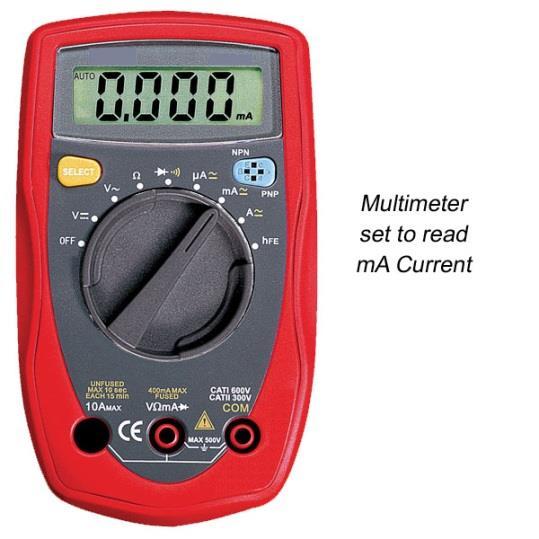 Measuring Current Current is measured in amps and is abbreviated as A or in ma (milliamps) in the case of this kit.