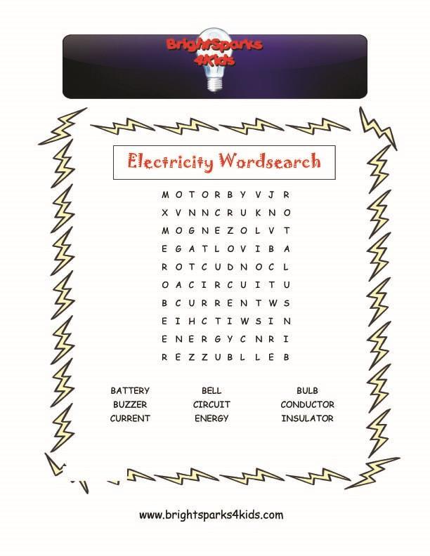 Activity 29 - Electricity Word search