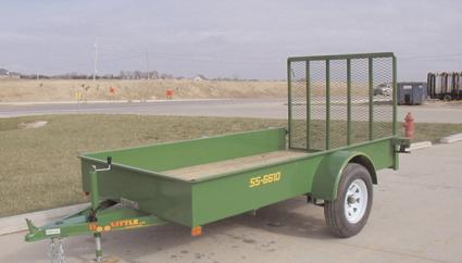 SS66 66x10 (2,990 lbs GVWR) S/A Steel Side shown with Green Paint and 4' Mesh Gate options SS series SINGLE/TANDEM AXLE UTILITY Standard Equipment 3 Channel Tongue 3-Pc Tongue W/5000 LB Flip Up Set